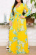 Yellow Casual Elegant Print Patchwork V Neck Straight Dresses