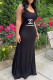 Black Fashion Sexy Print Backless Spaghetti Strap One Step Skirt Dresses