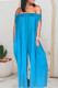 Blue Casual Solid Patchwork Off the Shoulder Straight Jumpsuits