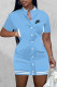 Sky Blue Fashion Casual Print Patchwork Mandarin Collar One Step Skirt Dresses