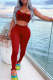 Red Casual Print Patchwork One Shoulder Sleeveless Two Pieces