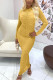 Yellow Sexy Solid Fold O Neck Long Sleeve Ankle Length Pencil Skirt Dresses