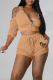 Khaki Sexy Print Patchwork Hooded Collar Three Quarter Two Pieces