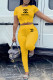 Yellow Fashion Sportswear Print Letter O Neck Short Sleeve Two Pieces