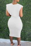 White Sexy Solid Patchwork O Neck Short Sleeve Two Pieces