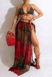 Red Sexy Leopard Hollowed Out Swimwears