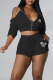 Black Sexy Print Patchwork Hooded Collar Three Quarter Two Pieces