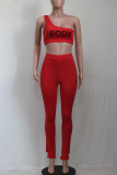 Red Casual Print Patchwork One Shoulder Sleeveless Two Pieces