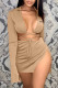 Khaki Fashion Sexy Print Bandage Cardigan Collar Long Sleeve Two Pieces