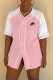 Pink Fashion Sportswear Print Patchwork V Neck T-Shirts