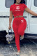 Red Fashion Sportswear Print Letter O Neck Short Sleeve Two Pieces