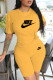 Yellow Fashion Street Print Letter O Neck Short Sleeve Two Pieces
