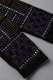 Apricot Fashion Sexy Patchwork Hot Drill O Neck Long Sleeve Dresses