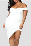 Red Sexy Solid Split Joint Asymmetrical Off the Shoulder One Step Skirt Plus Size Dresses