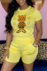 Yellow Fashion Street Print Patchwork O Neck Short Sleeve Two Pieces