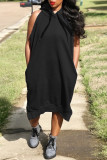 Red Fashion Casual Solid Basic Hooded Collar Sleeveless Dress Dresses