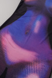 Purple Fashion Casual Print Basic O Neck One Step Skirt Dresses
