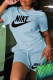 Light Blue Fashion Casual Print Patchwork O Neck Short Sleeve Two Pieces