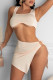Cream White Fashion Sexy Solid Slit U Neck Sleeveless Two Pieces