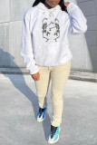 White Fashion Casual Print Basic Hooded Collar Tops