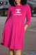 Rose Red Fashion Casual Print Letter O Neck A Line Dresses