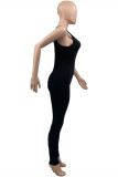 Yellow Fashion Casual Sportswear Solid Backless U Neck Skinny Jumpsuits