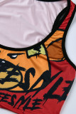 Orange Casual Sportswear Print Vests O Neck Sleeveless Two Pieces