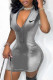 Silver Gray Fashion Casual Print Patchwork O Neck One Step Skirt Dresses