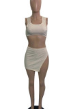 Red Fashion Sexy Solid Slit U Neck Sleeveless Two Pieces