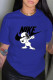 Blue Casual Fashion Print Letter O Neck T-Shirts