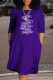 Purple Fashion Casual Print Letter O Neck A Line Dresses
