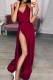Burgundy Sexy Solid Patchwork Spaghetti Strap Dresses