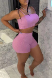 Pink Sexy Casual Solid Backless Spaghetti Strap Sleeveless Two Pieces