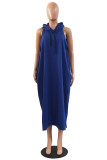 Red Fashion Casual Solid Basic Hooded Collar Sleeveless Dress Dresses