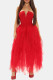 Red Casual Solid Patchwork Strapless Evening Dress Dresses