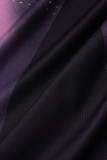 Purple Fashion Casual Print Basic O Neck One Step Skirt Dresses