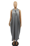 Red Fashion Casual Solid Basic Hooded Collar Sleeveless Dress Dresses