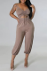 Coffee Casual Solid Hollowed Out Spaghetti Strap Harlan Jumpsuits
