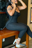 Yellow Fashion Casual Sportswear Solid Backless U Neck Skinny Jumpsuits