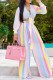 Rainbow Color Fashion Casual Print Bandage Turndown Collar Long Sleeve Two Pieces