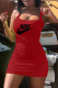 Red Fashion Casual Print Letter U Neck One Step Skirt Dresses