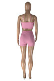 Pink Sexy Casual Solid Backless Spaghetti Strap Sleeveless Two Pieces