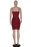 White Fashion Sexy Solid Patchwork Backless Spaghetti Strap Sleeveless Dress