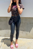 Black Fashion Print Patchwork O Neck T-Shirts