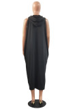 Red Fashion Casual Solid Basic Hooded Collar Sleeveless Dress Dresses