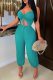 Green Casual Solid Hollowed Out Spaghetti Strap Harlan Jumpsuits