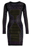Apricot Fashion Sexy Patchwork Hot Drill O Neck Long Sleeve Dresses