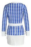 Rose Red Fashion Sweet Plaid Solid Patchwork Buckle Buttons Long Sleeve Two Pieces