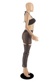 Red Fashion Sexy Patchwork Hollowed Out See-through Backless Halter Strapless Dress