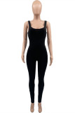 Yellow Fashion Casual Sportswear Solid Backless U Neck Skinny Jumpsuits